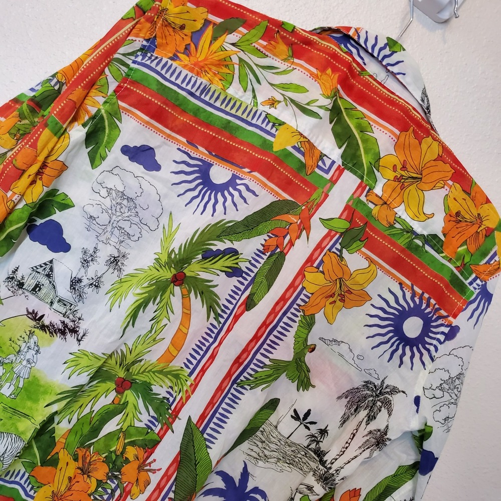 Lucky & Coco Womens Tropical Jungle Tiger Print Cotton Button Down Shirt Medium - Picture 8 of 12